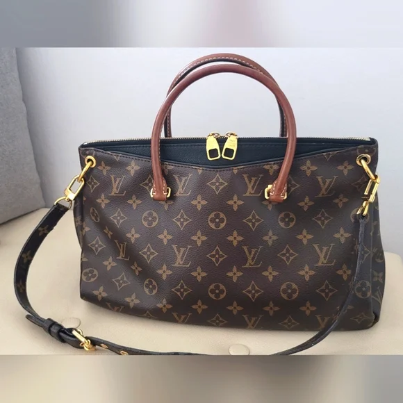 Louis Vuitton Bags Authentic Louis Vuitton Pallas Mm Monogram Canvas Black Leather Adjustable Strap Poshmark